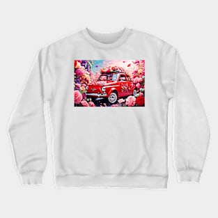 Red Fiat 500 in a surreal sea of flowers Crewneck Sweatshirt